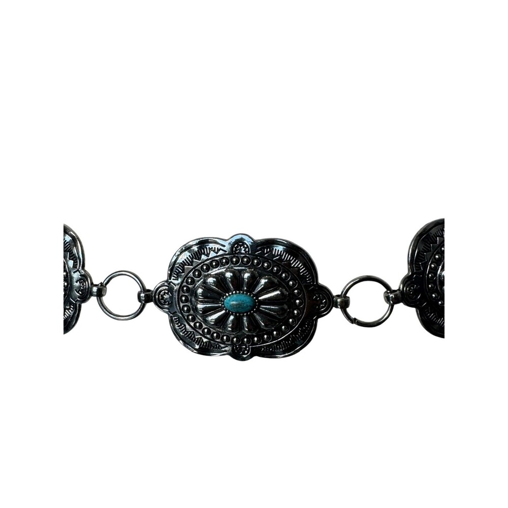 Vintage Cowgirl Silver Oval Concho Turquoise Waist Belt Retro Country Western - Picture 7 of 11